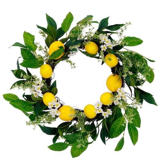 24&#x27;&#x27; Multicolored Daisy Floral Spring Wreath with Lemons